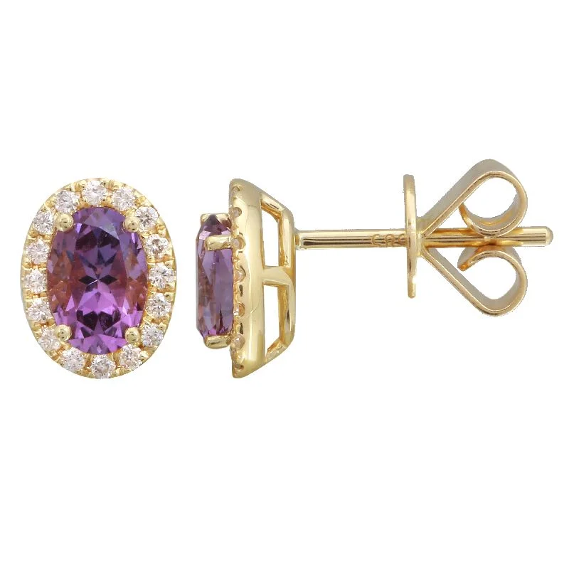 14k Yellow Gold Amethyst & Diamond Oval Gemstone Earrings