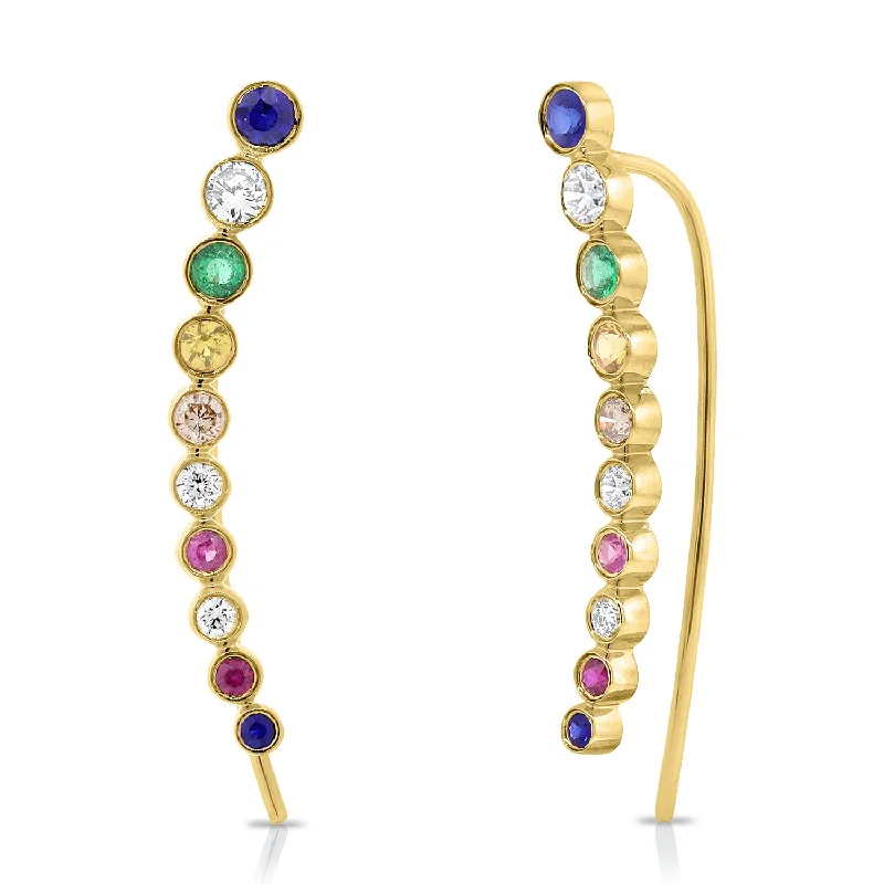 14K Yellow Gold Colored Stone Ear Climbers