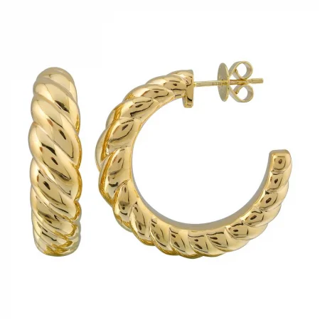 14k Yellow Gold Croissant Open Hoop Earrings / Light Gold Weight