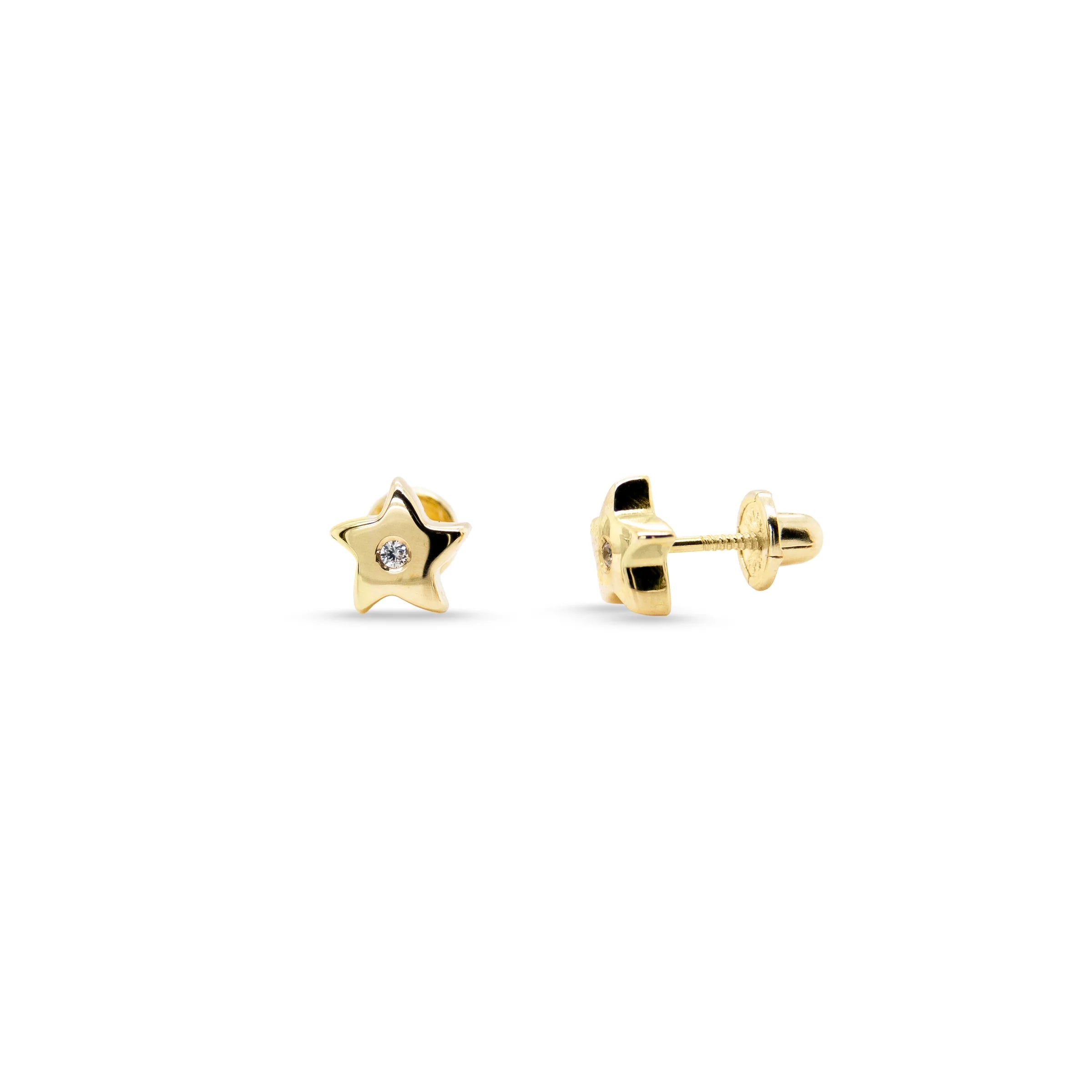 14K Yellow Gold CZ Star Children's Earrings