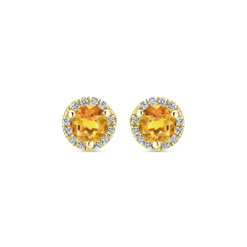 14K Yellow Gold Diamond and Citrine Stud Earrings