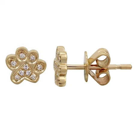 14K Yellow Gold Diamond Dog Paw Stud Earrings