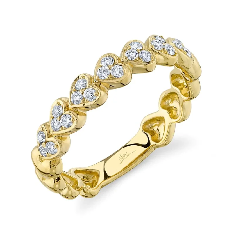 14k Yellow Gold Diamond Heart Band