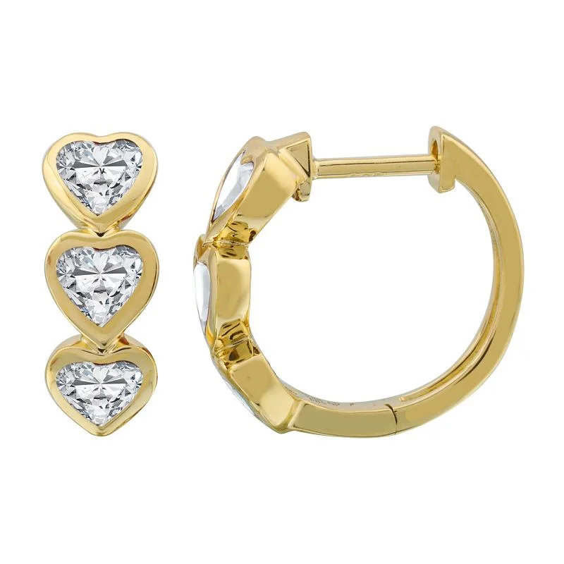 14K Yellow Gold Diamond Heart Bezel Huggie Earrings