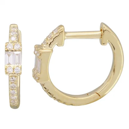 14K Yellow Gold Diamond Huggie Earrings