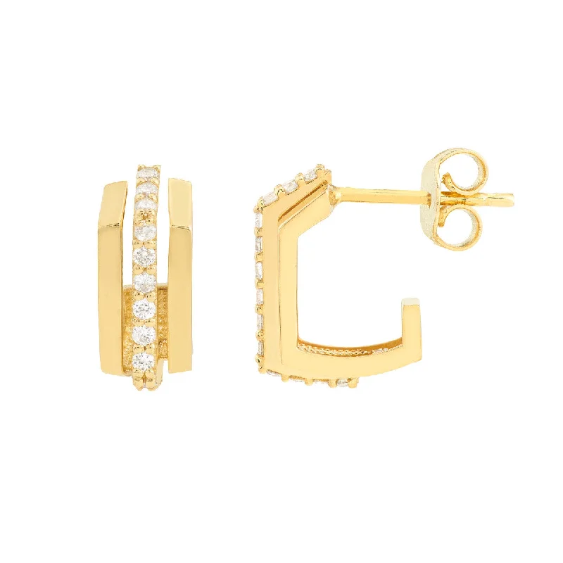 14K Yellow Gold Diamond J Hoops Earrings