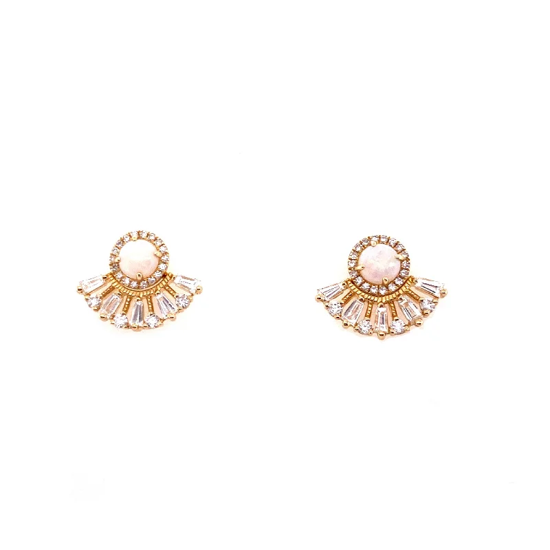 14K Yellow Gold Diamond Jacket + Opal Halo Earrings