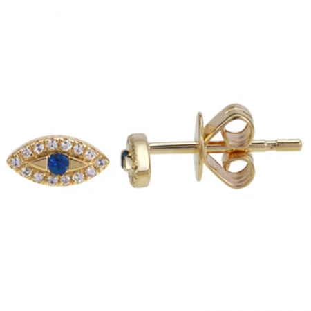 14K Yellow Gold Diamond + Sapphire Evil Eye Earrings