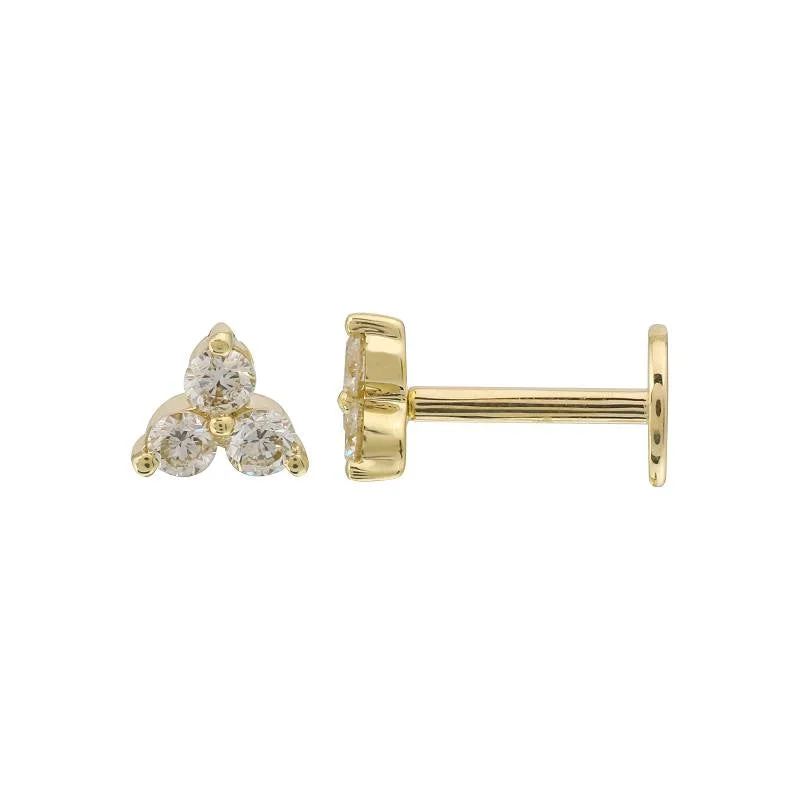 14k Yellow Gold Diamond Trio Flat Back Earrings