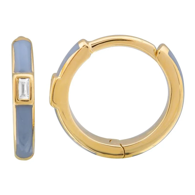 14k Yellow Gold Dusk Enamel & Diamond Huggie Earrings