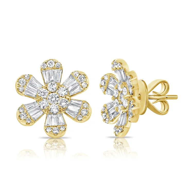 14K Yellow Gold Extra Large Flower Earrings