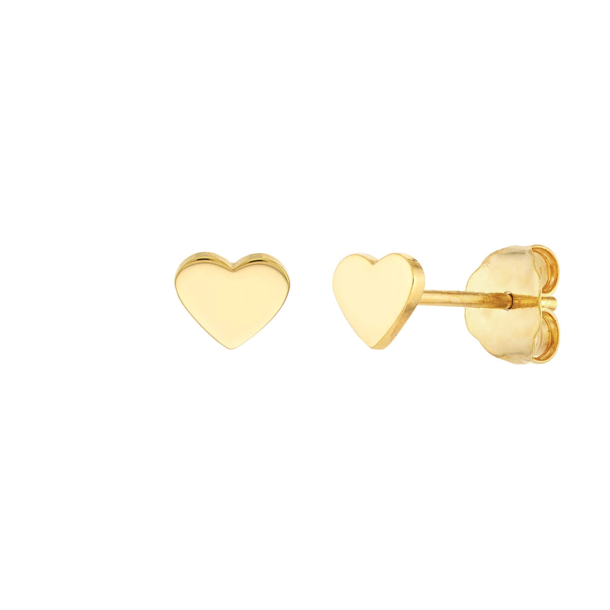 14K Yellow Gold Flat Heart Stud Earrings