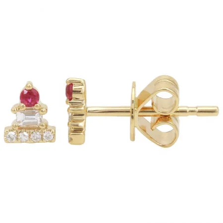 14k Yellow Gold Mini Ruby Earrings