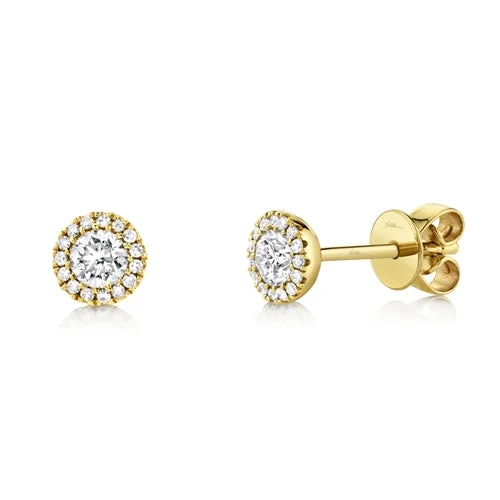 14K Yellow Gold Round Brilliant Diamond Stud Earring