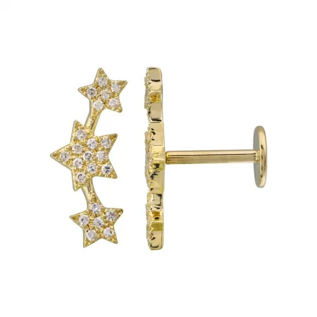 14K Yellow Gold Stars Diamond Flat Back Earrings