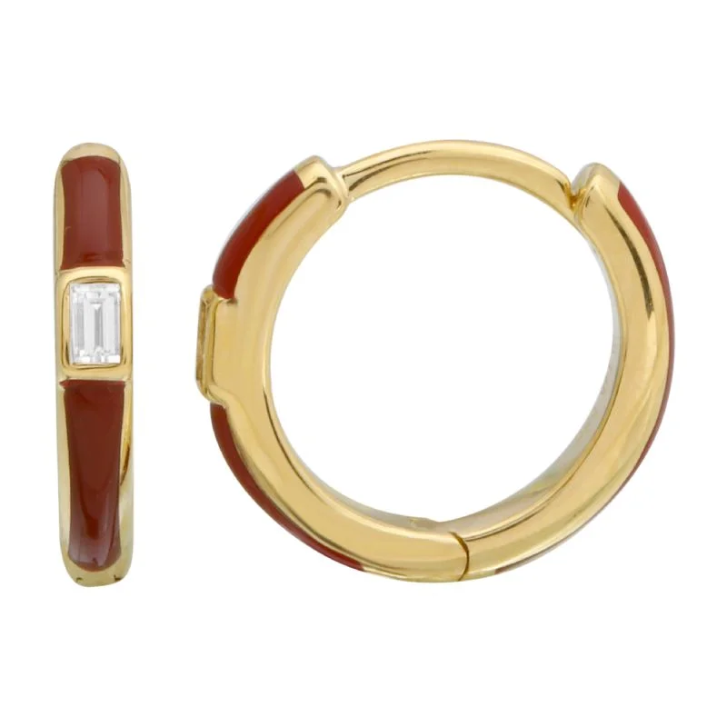 14k Yellow Gold Vamp Enamel & Diamond Huggie Earrings