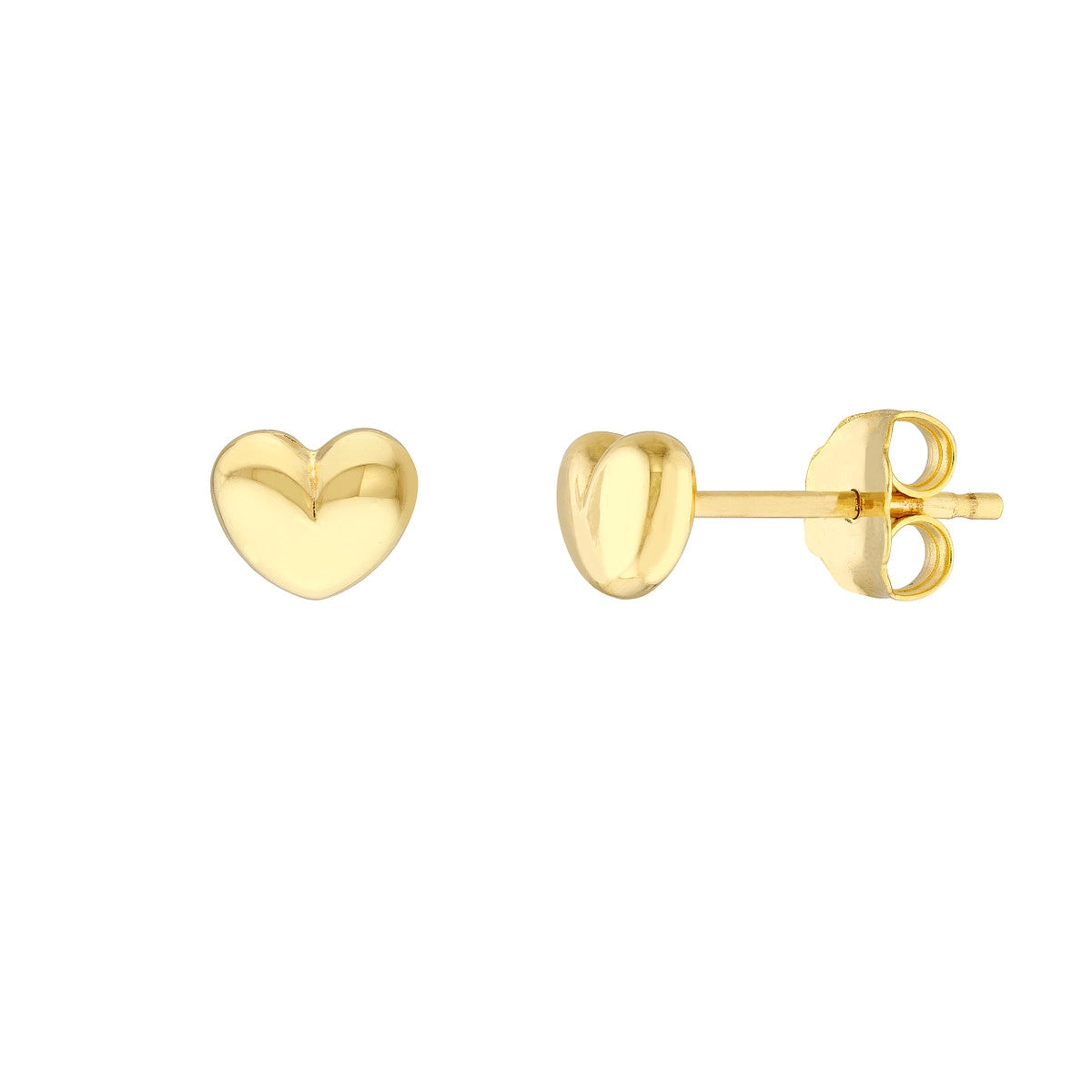 14K Yellow Puffy Heart Stud Earrings