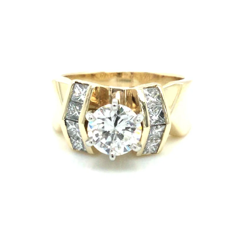 14K Yellow Round Brilliant Cut Natural Diamond Contemporary Engagement Ring