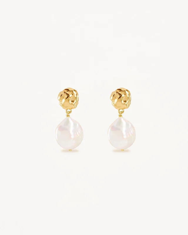 minimal gold ring stack 18k Gold Vermeil Endless Grace Pearl Drop Earrings