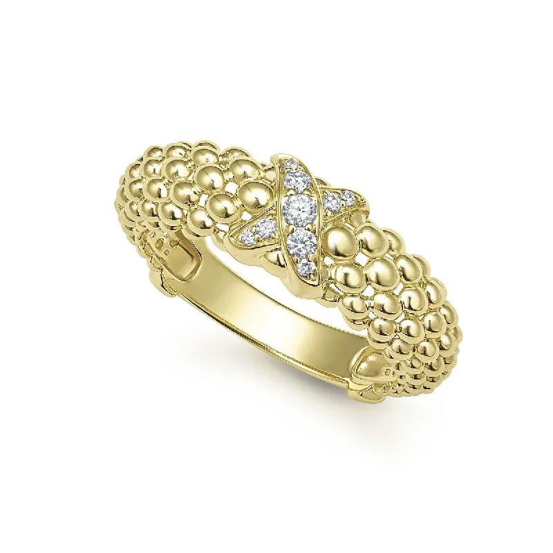 18K Gold X Caviar Diamond Ring