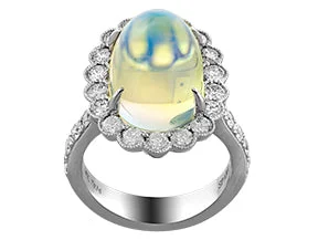 18K White Moonstone and Natural Diamond Ring Size 6.5