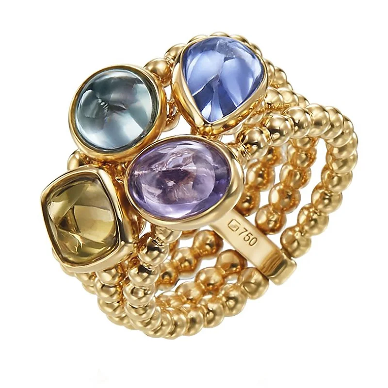 18K Yellow Gold Multi Color Sapphire Stackable Ring