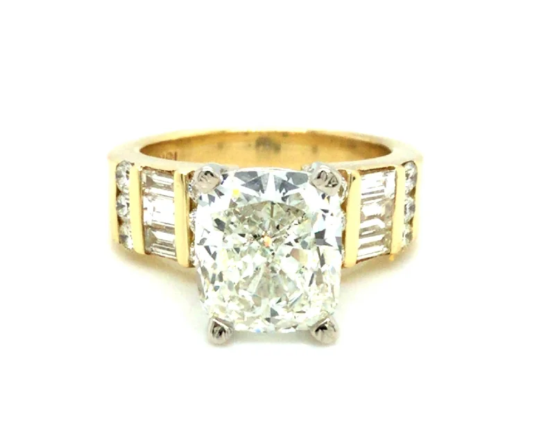 18K Yellow & White Cushion Natural Diamond Classic Engagement Ring