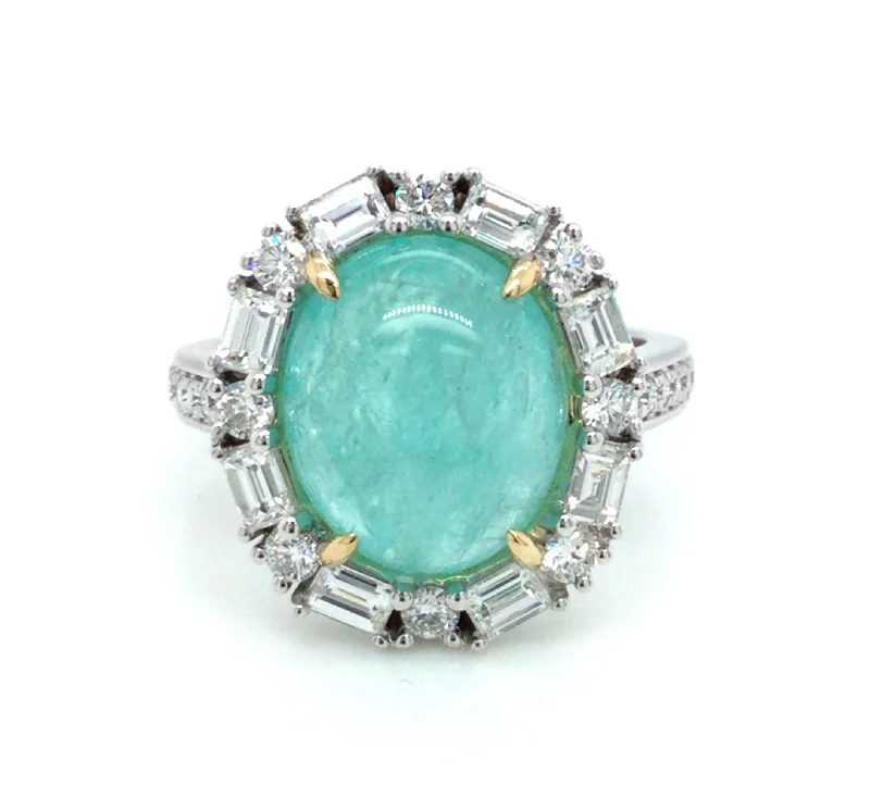 18K Yellow & White Halo Paraiba and Natural Diamond Ring Size 6.5