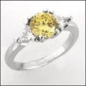 3 Stone Cubic Zirconia Ring 1.25 Round CanaryTriangles Cz 14K W Gold Ring