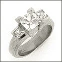 3 Stone 1.5 Total Carat Weight Princess Cubic Zirconia Prong Channel  Ring 14k White Gold