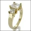 1.75 Carat Princess Cubic Zirconia 3 Stone Ring Prong Set 14K Yellow Gold