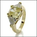 3 Stone 3 Ct Canary Cushion Trillions Cubic Zirconia Cz Ring