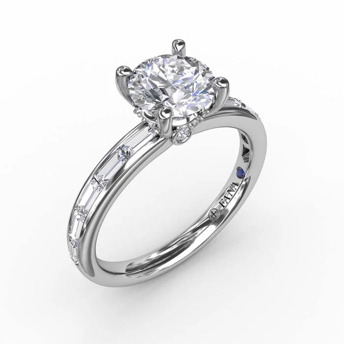 Fana Engagement Ring Semi-Mounting with Baguettes in 14K White Gold