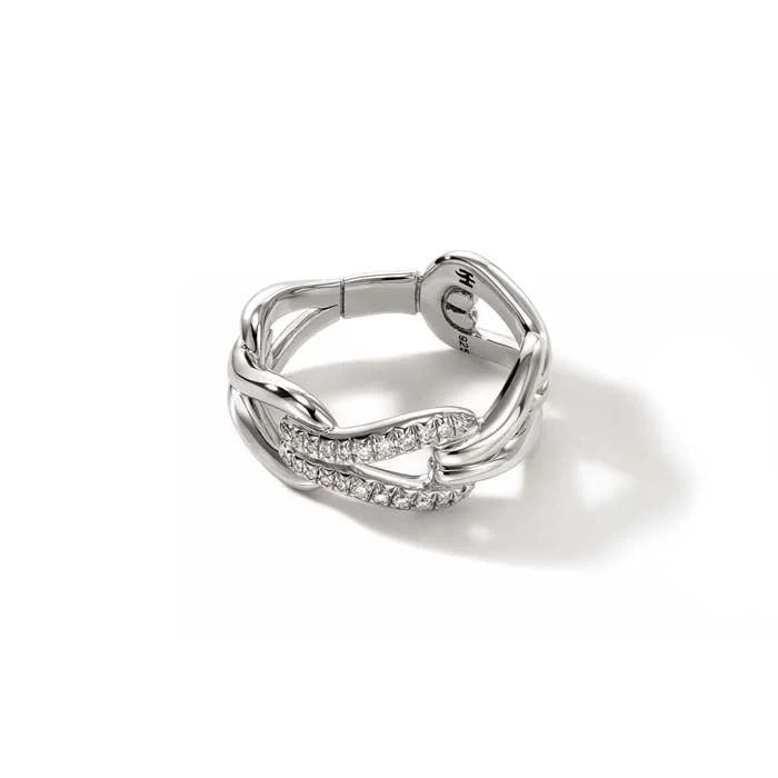 John Hardy Surf Pavé Link Ring in Sterling Silver