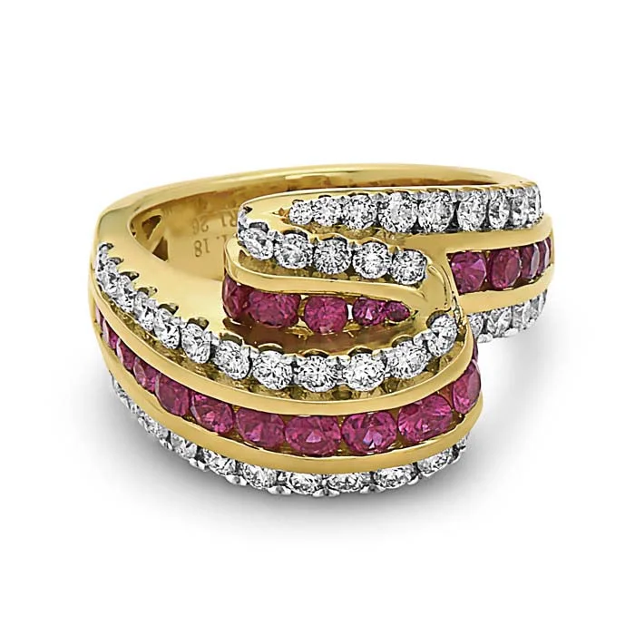 Charles Krypell "Krypell Collection" Ruby and Diamond Triple Fold Ring in 18K Yellow Gold