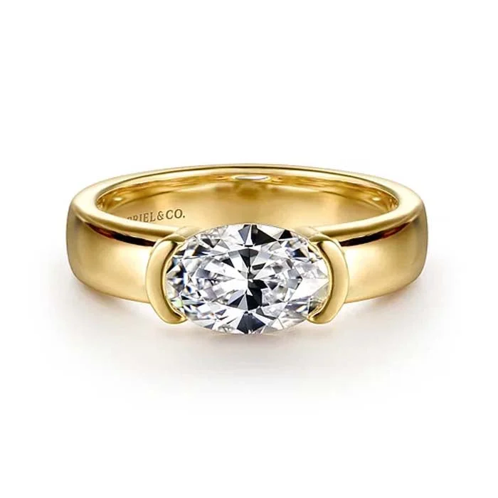 Gabriel & Co. "Bara" Oval East-West Solitaire Engagement Ring Semi-Mounting in 14K Yellow Gold