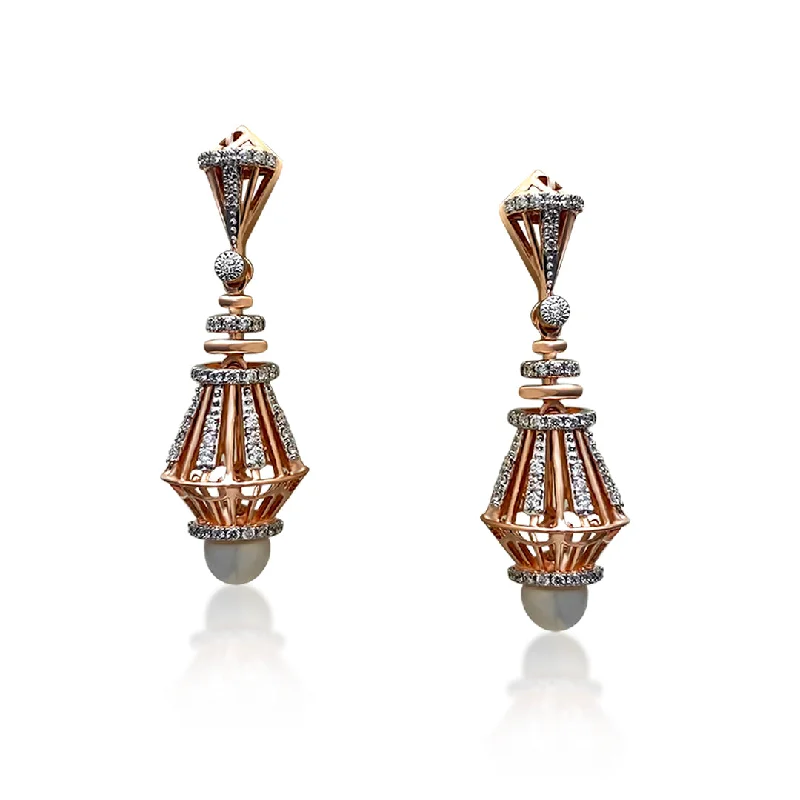 Chic 18K Rose Gold + Diamond Hanging Earrings