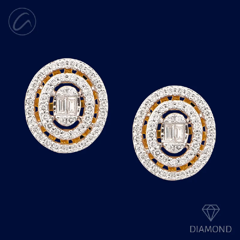 Bold Bright Open Oval 18K Gold + Diamond Earrings