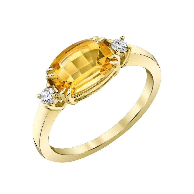 Citrine 14K Yellow Gold Ring with Diamonds