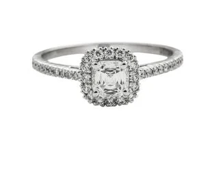 CRISSCUT CUSHION RING WITH DIAMOND HALO