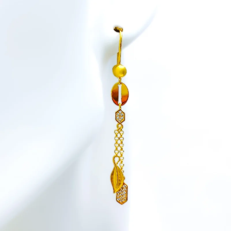 Elevated 21k Gold CZ Hanging Earrings