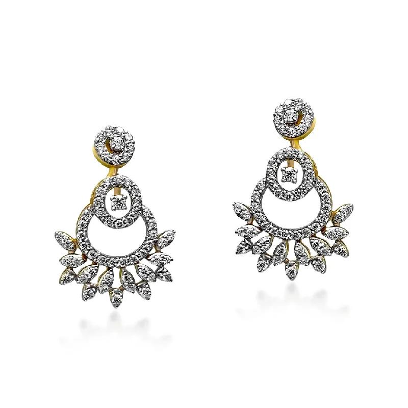 Decorative Halo 18K Gold + Diamond Hanging Earrings