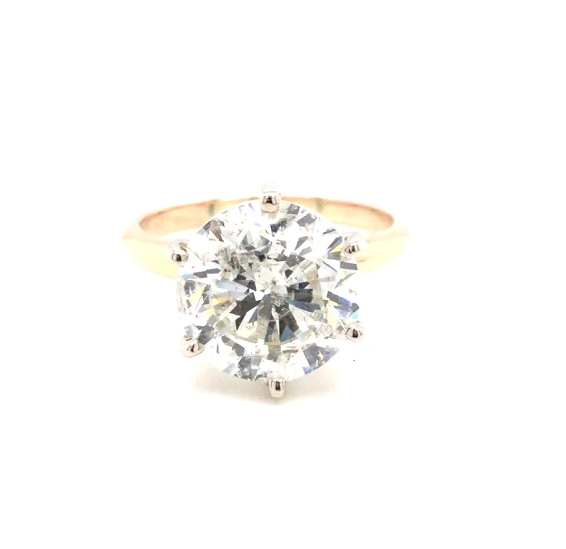 14K Yellow Round Brilliant Cut Natural Diamond Solitaire Engagement Ring