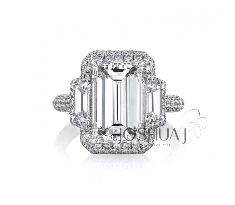 Platinum Emerald Cut Natural Diamond Halo Engagement Ring