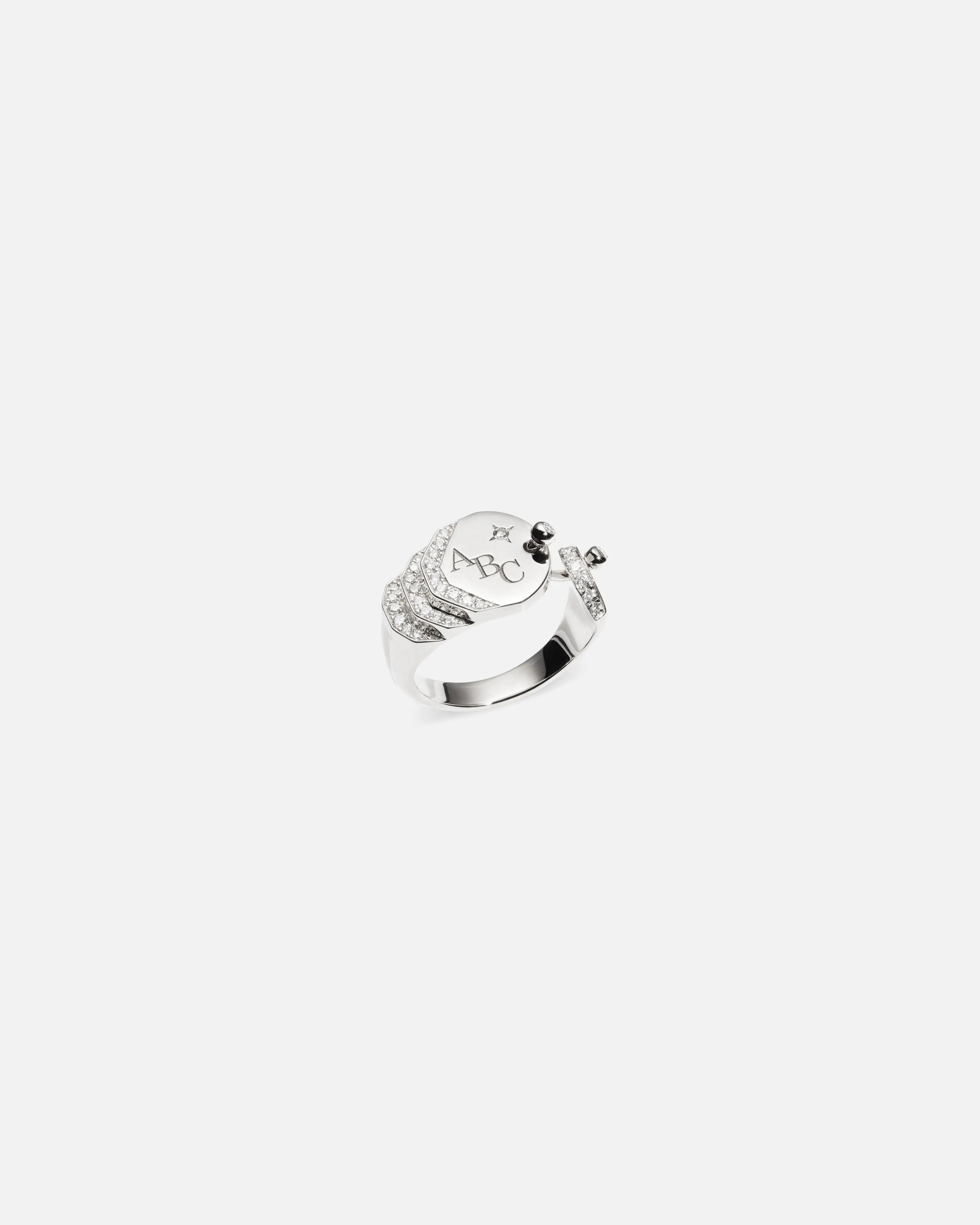 Diamond Mood Signet Ring in White Gold