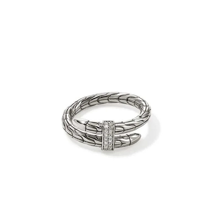 John Hardy Single Wrap Spear Ring with Diamonds in Sterling Silver