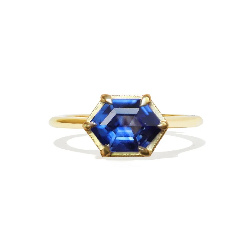 Elongated Hexagon Blue Sapphire Solitaire