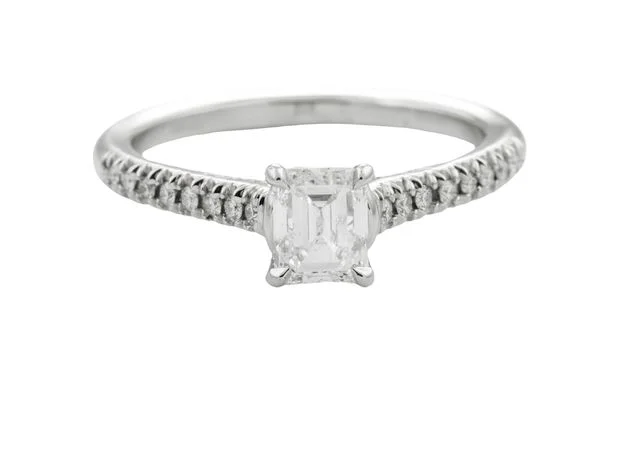 EMERALD CUT DIAMOND RING WITH DIAMONDS IN SHANK 0.81 CTTW