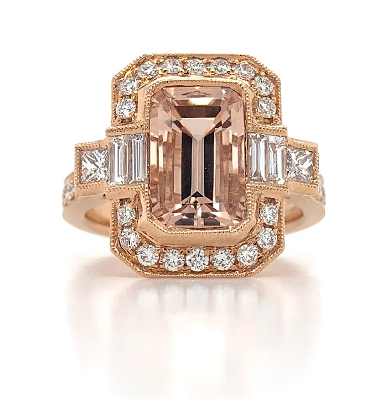 Emerald Cut Morganite & Diamond Ring