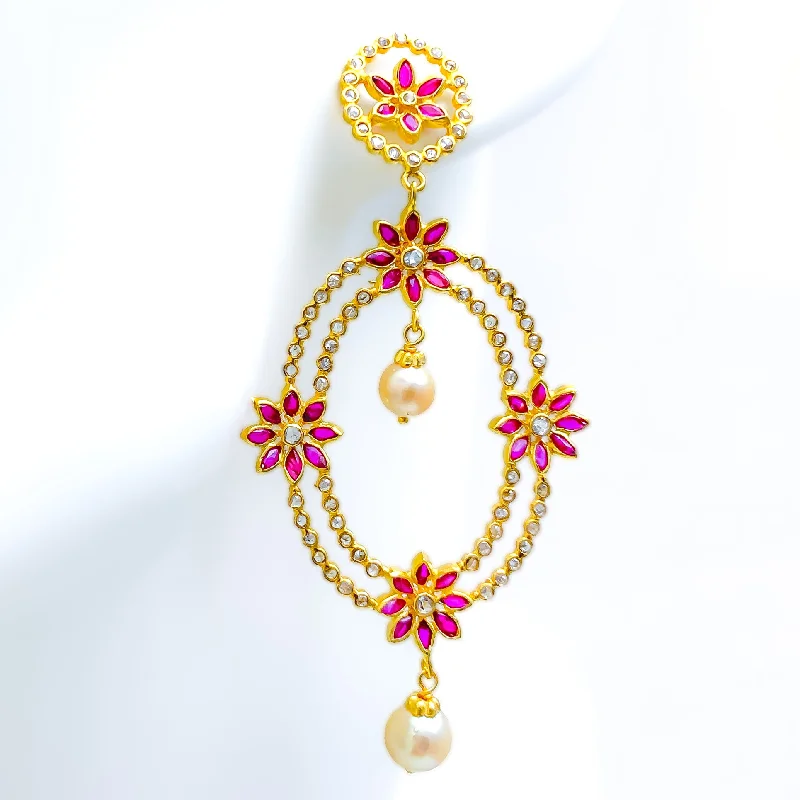 Extravagant Floral Uncut Diamond + 22k Gold Alluring Earrings